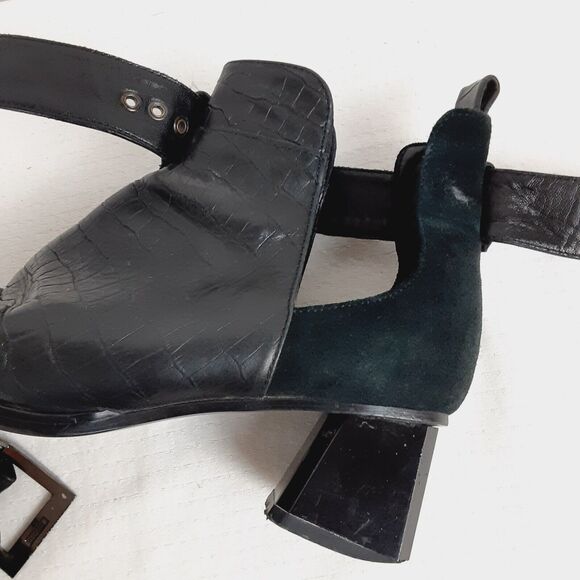 United Tokyo Womens Black Leather Boots with Buckle Animal Print Design - Picture 10 of 16